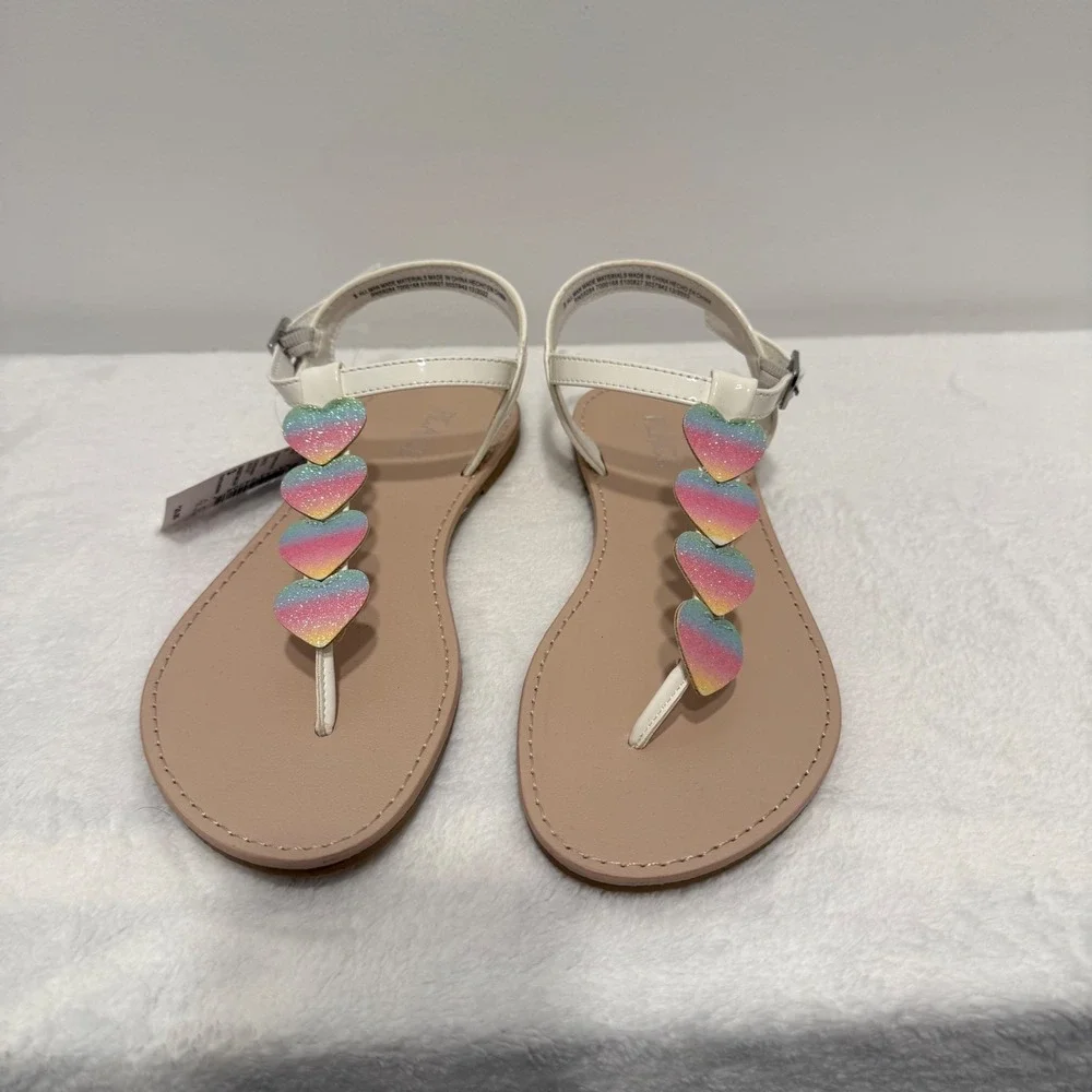 The Childrens Place‎ Girls Rainbow Glitter Heart White Sandals Size 3